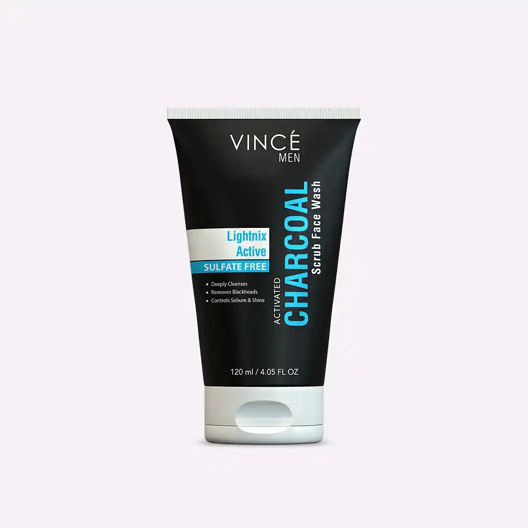 Vincé Men Lightnix Active Charcoal Scrub Face Wash – Deep Cleansing & Blackhead Removal for Men (120ml)