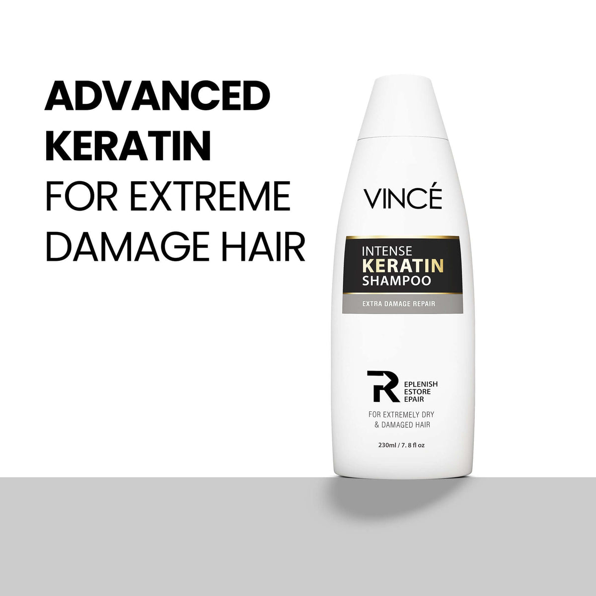 Vincé Intense Keratin Shampoo for Extremely Dry & Damaged Hair – Anti-Frizz & Deep Repair (230ml)