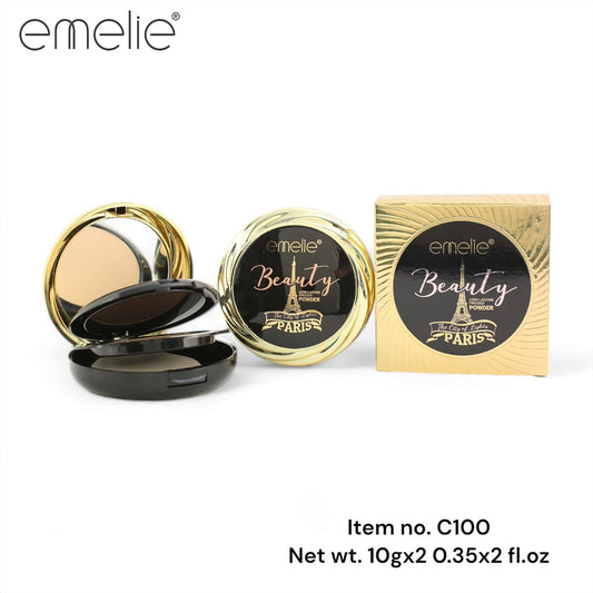 Emelie Beauty Paris Long Lasting Pressed Powder – Double Pan Gold Edition Compact