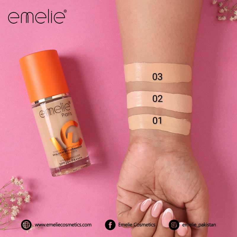 Emelie Paris VC Extreme Wear Liquid Foundation SPF 20+ – Skin Perfecting High Coverage (40ml)