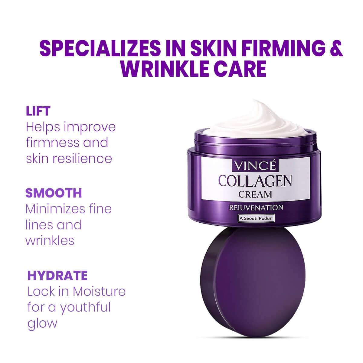 Vincé Collagen Rejuvenation Cream – Anti-Aging, Firming & Plumping Moisturizer for Wrinkles & Fine Lines (50ml)