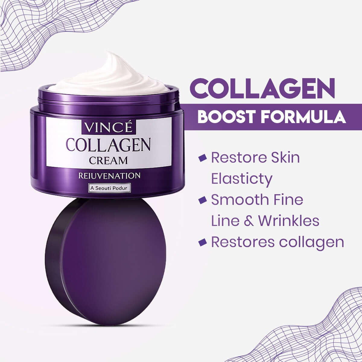 Vincé Collagen Rejuvenation Cream – Anti-Aging, Firming & Plumping Moisturizer for Wrinkles & Fine Lines (50ml)