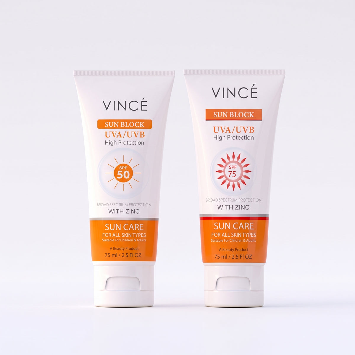 Vincé Ultimate Sun Protection Duo – SPF 50 & SPF 75 High Protection Sunblock Combo (75ml + 75ml)