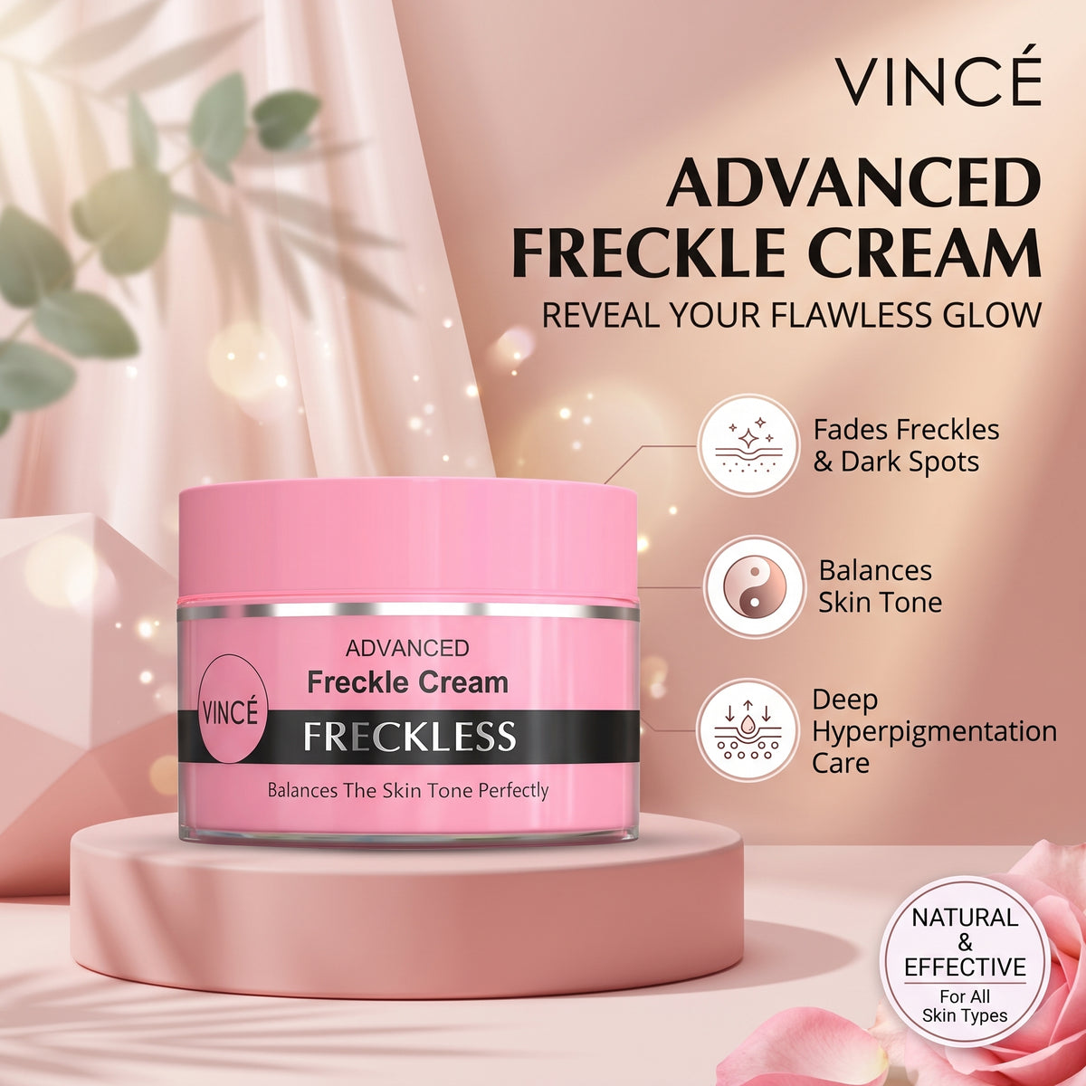 Vincé Advanced Freckle Cream (Freckless) – Dark Spot, Melasma & Hyperpigmentation Corrector (50ml)