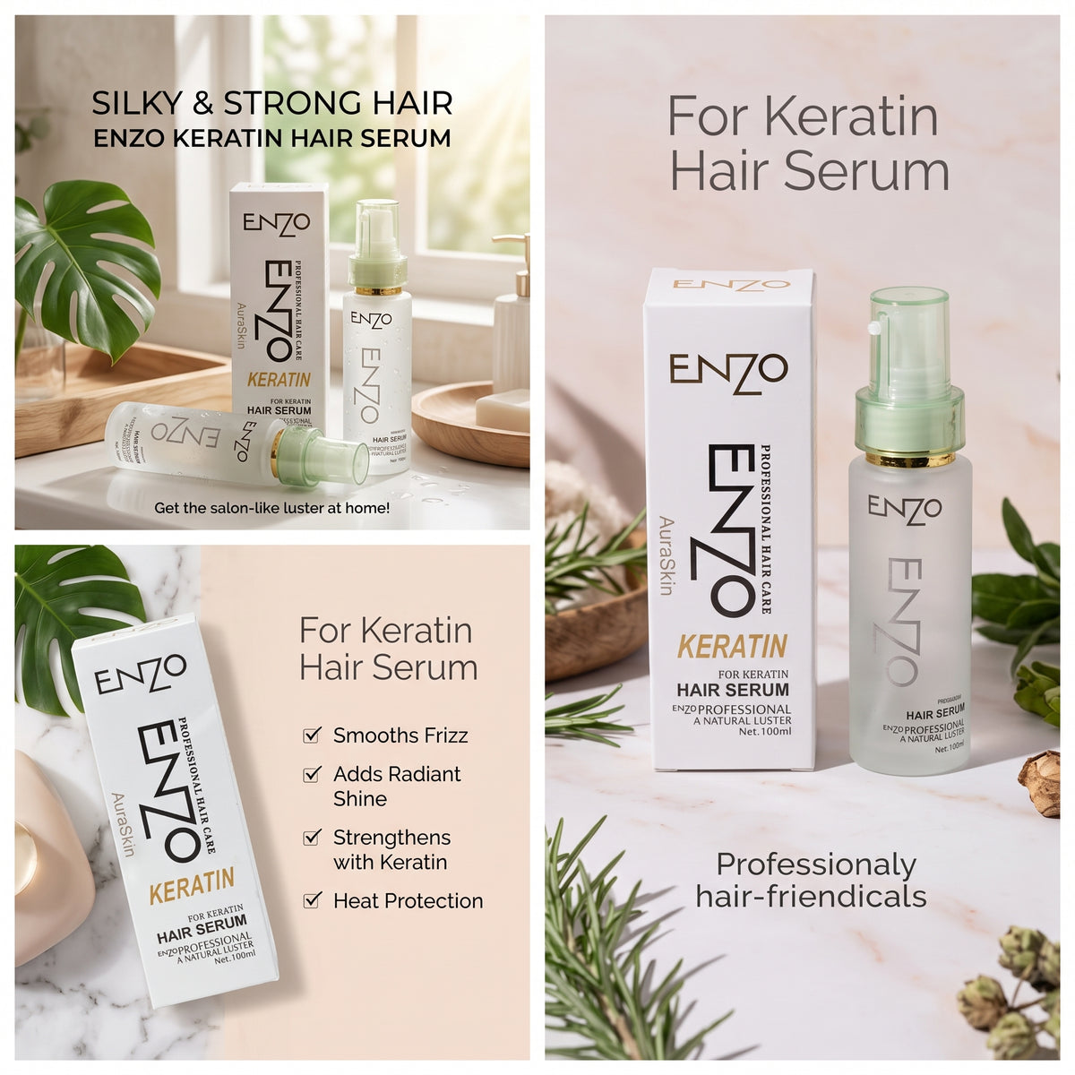 ENZO Professional Keratin Hair Serum (100ml) – Frizz Control & Heat Protection