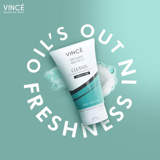 Vincé Cleanix Oil Control Face Wash with Salicylic Acid – 3X Faster Deep Cleanser for Oily & Acne-Prone Skin (120ml)