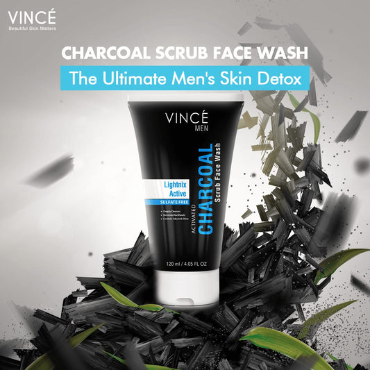 Vincé Men Lightnix Active Charcoal Scrub Face Wash – Deep Cleansing & Blackhead Removal for Men (120ml)