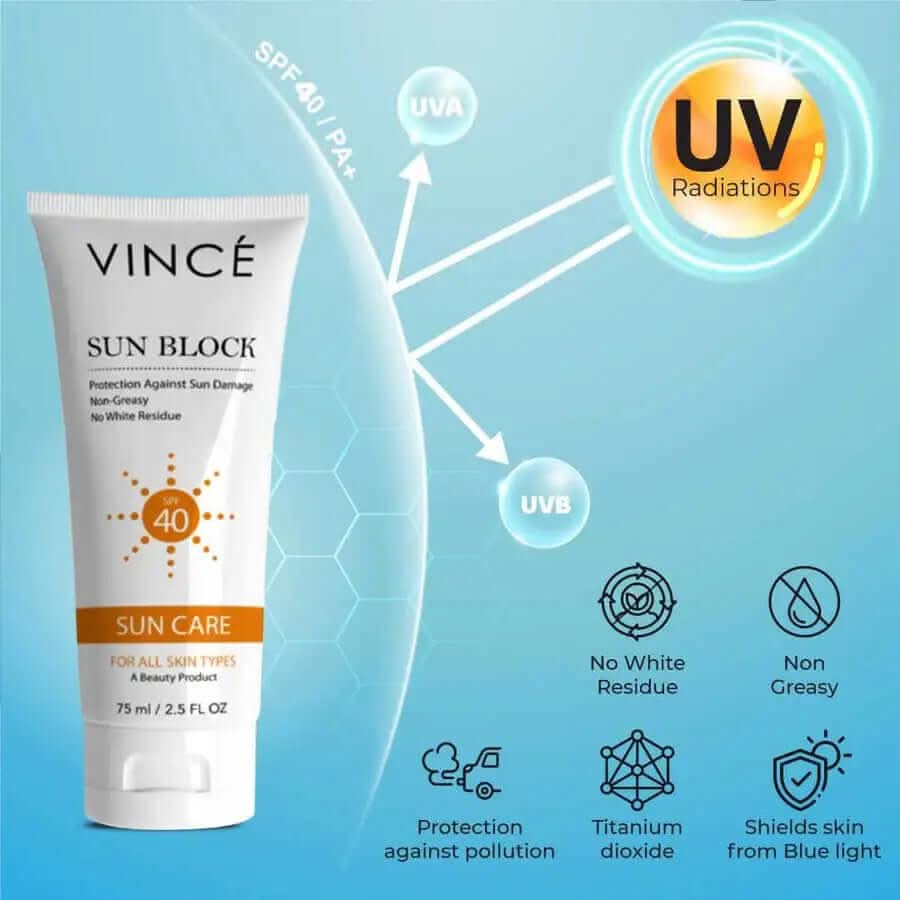 Vincé Ultimate Sun Protection Duo – SPF 40 Sun Block (75ml) + SPF 35+ Mineral Sun Block (50ml)